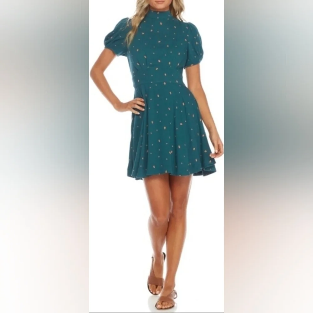 NWT Free People Abbie Reversible Mini Dress, Color Green Combo Size 2